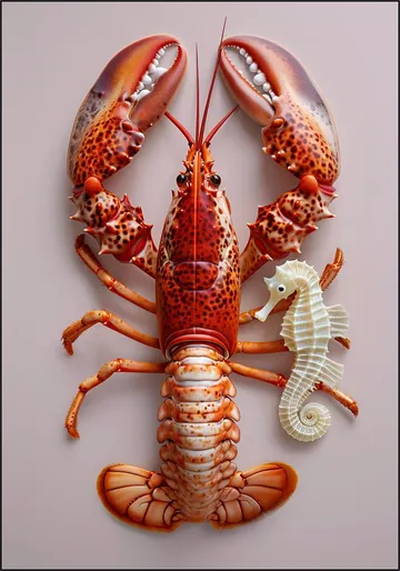 Red Lobster with Seahorse - Pastel Pink