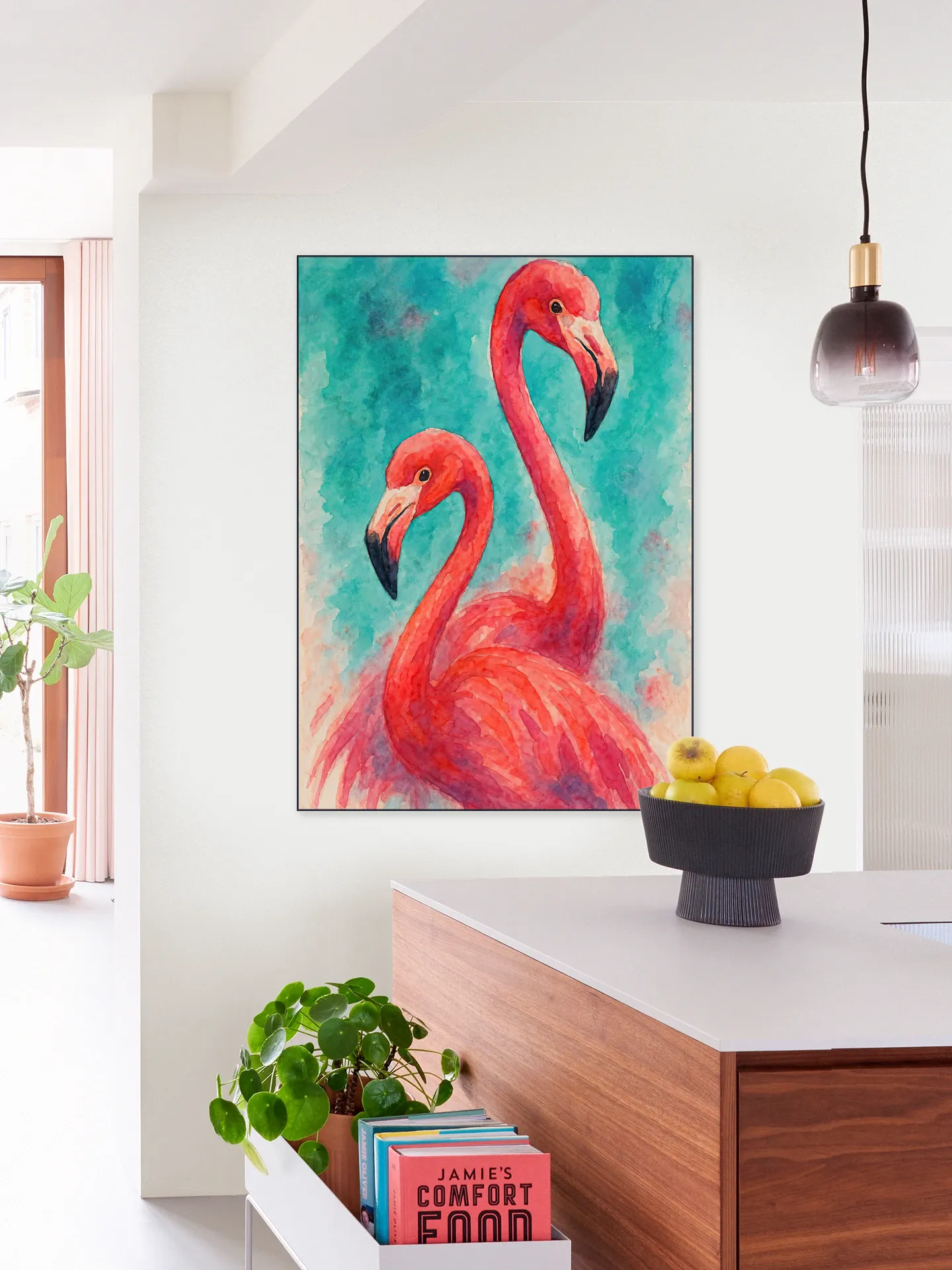 Two Exotic Pink Flamingos