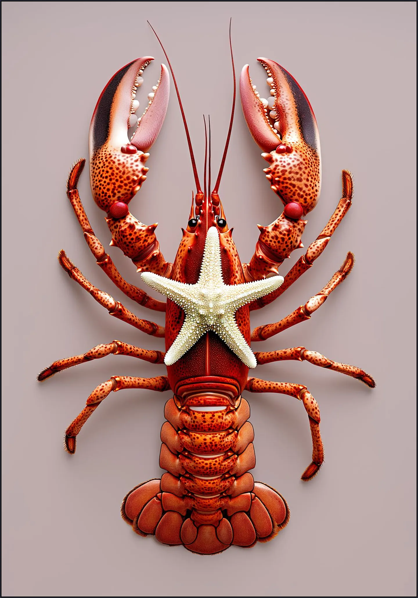 Red Lobster with Starfish - Pastel Pink
