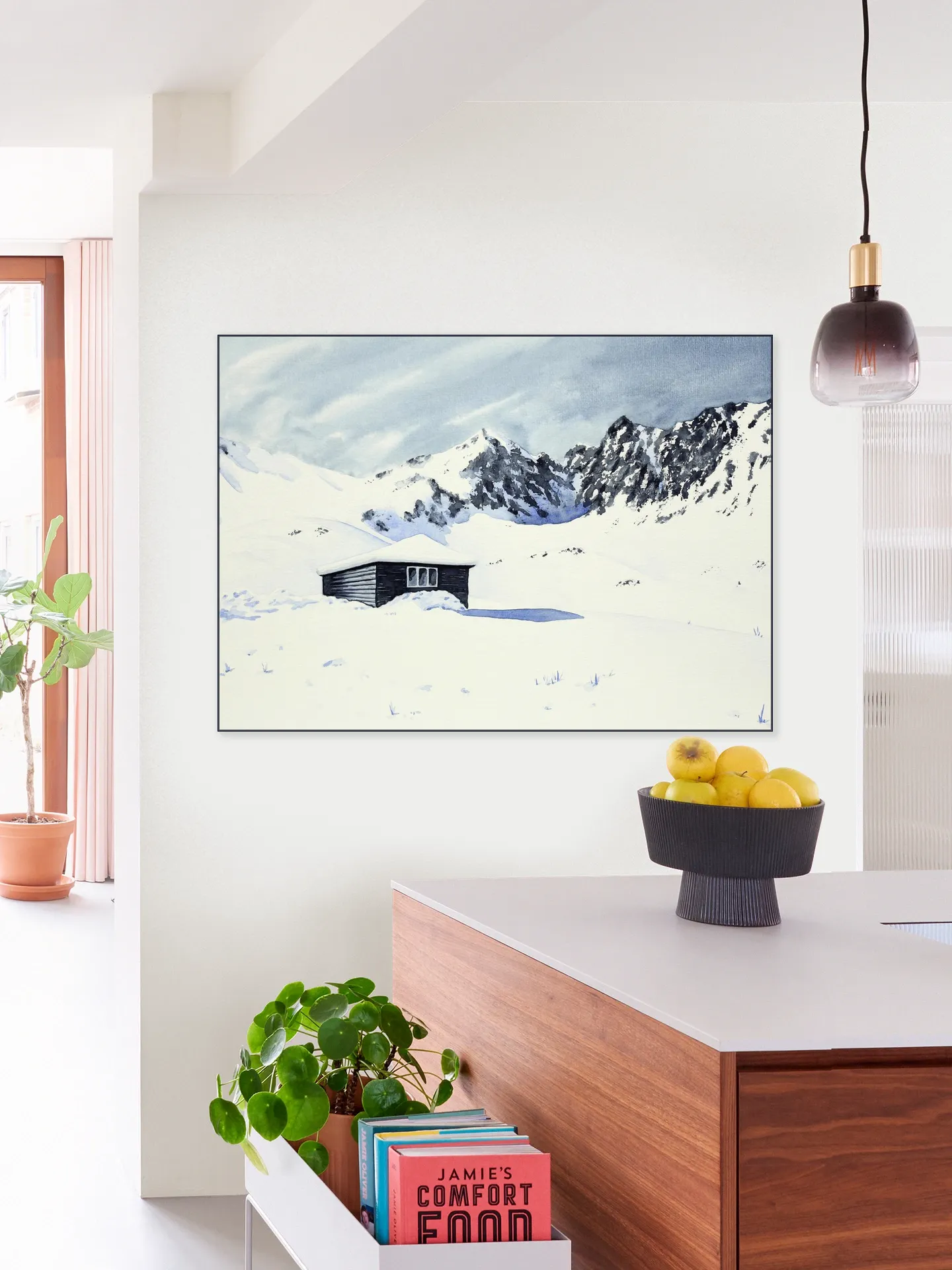 Wooden Cabin with Snow