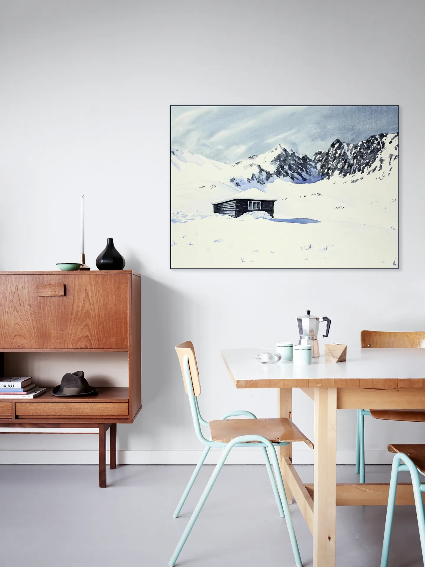 Wooden Cabin with Snow