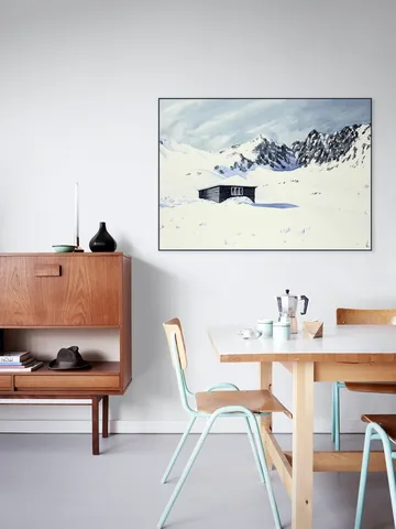 Wooden Cabin with Snow