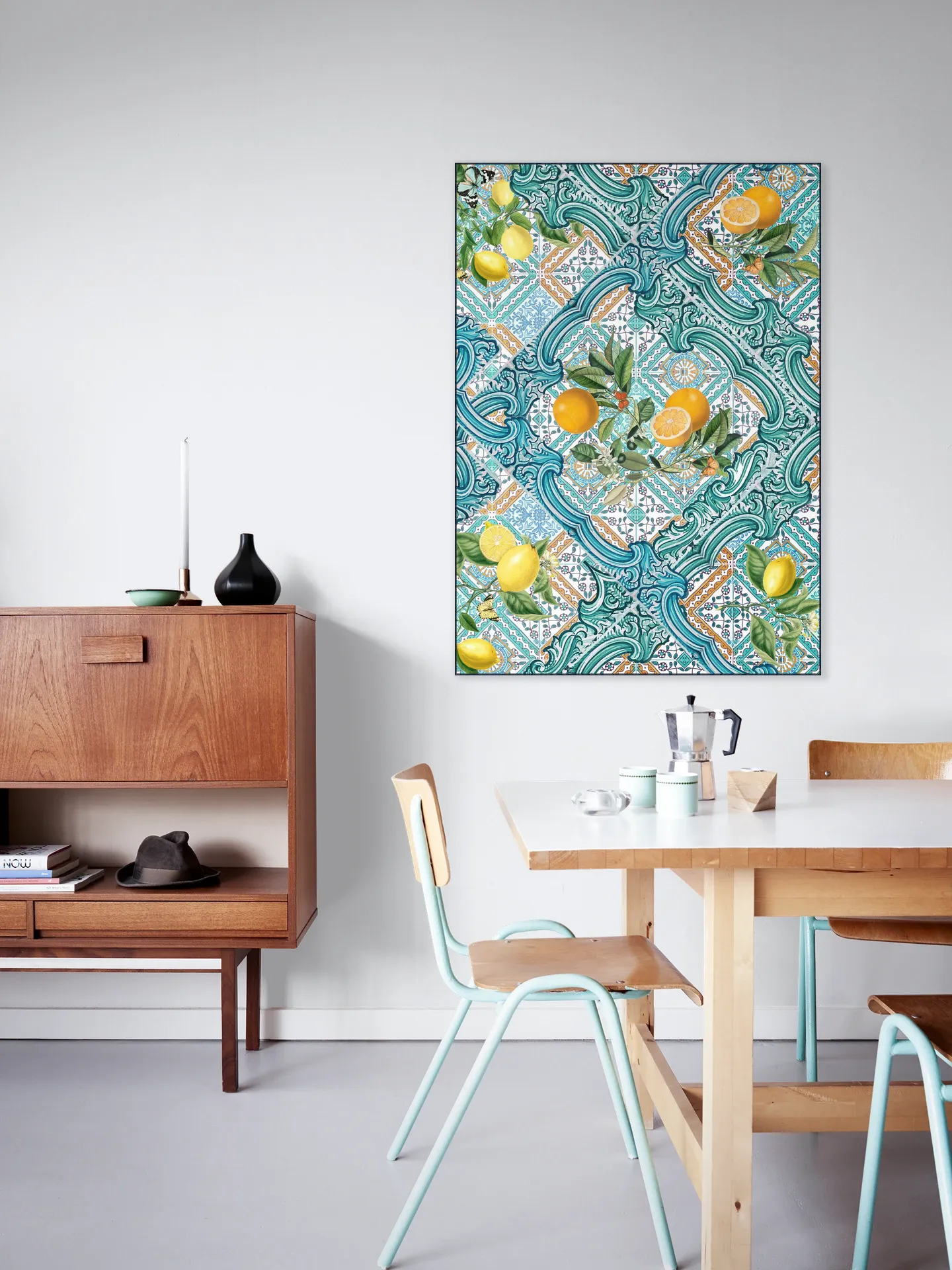 Mediterranean tiles and citrus fruit teal IIII
