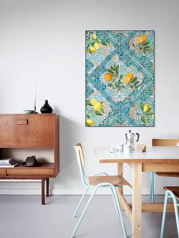 Mediterranean tiles and citrus fruit teal IIII