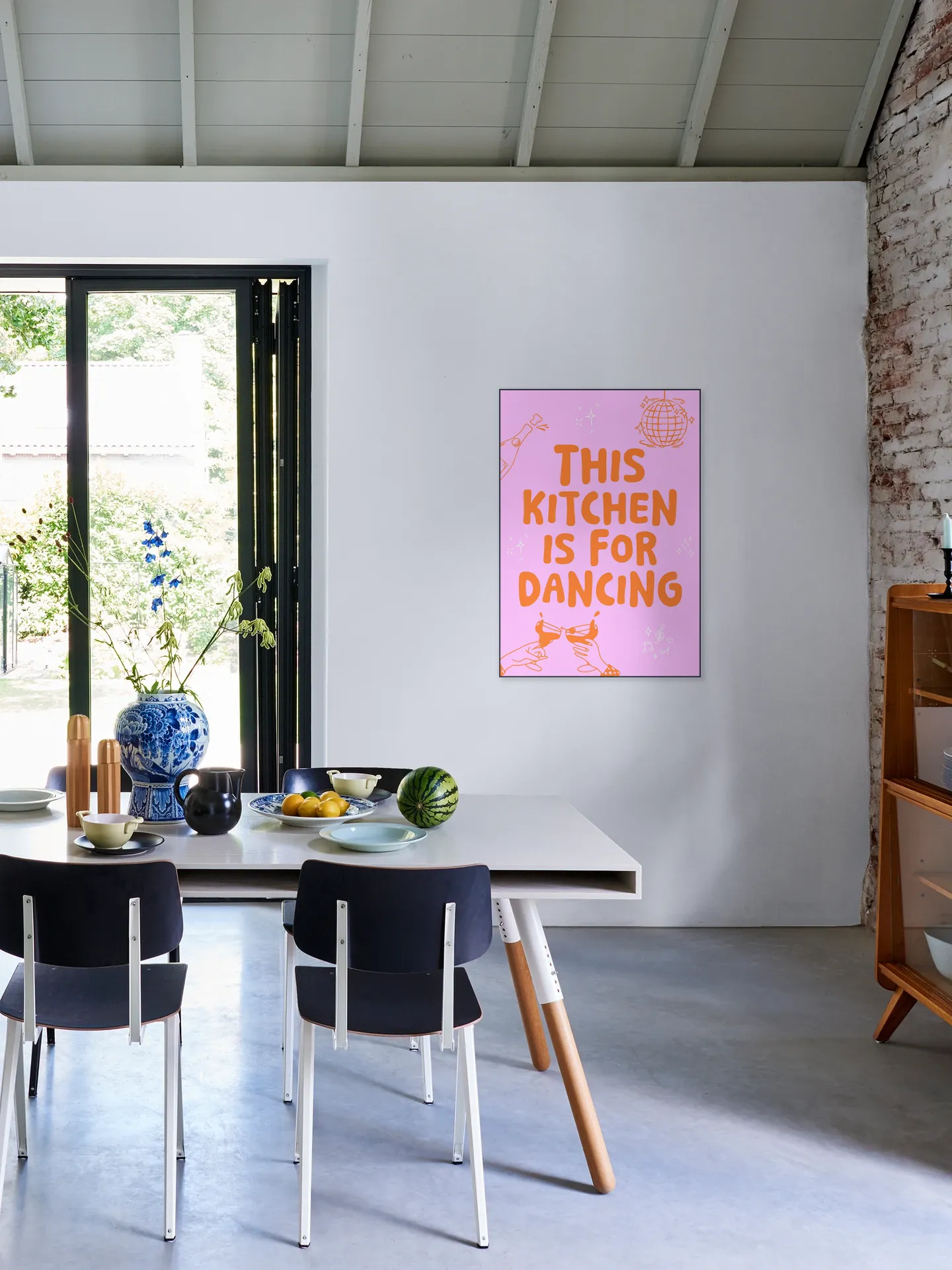 This kitchen is for dancing - pink/orange