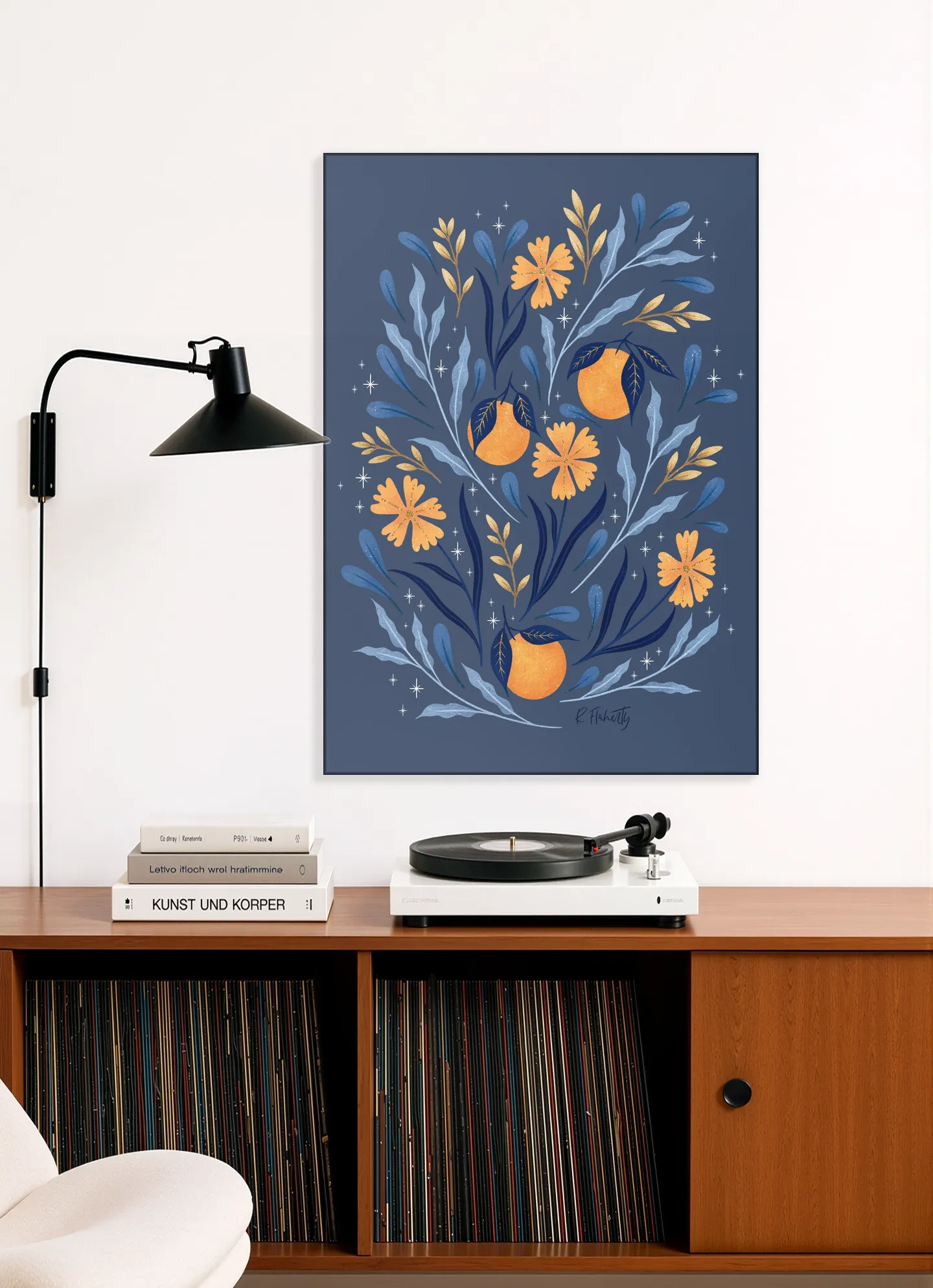 Wild Flowers and Oranges Blue and Gold