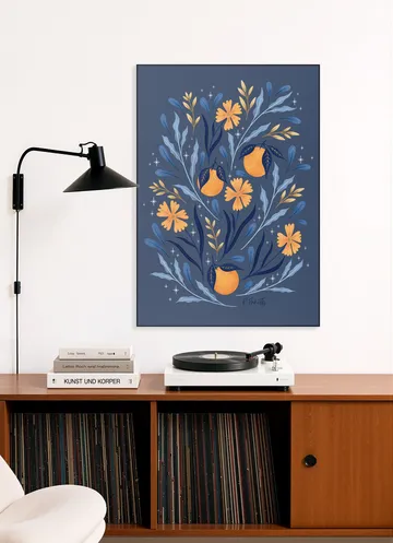 Wild Flowers and Oranges Blue and Gold